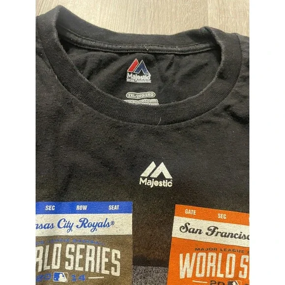 2014 MLB World Series San Francisco Giants KC Royals Majestic T-Shirt Sz 2 XL - Picture 5 of 8